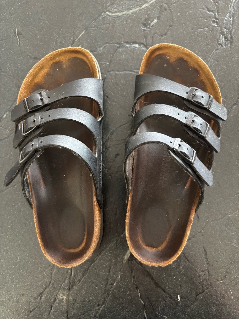 Triple-strap Birkenstocks Black Leather Slide Sandals